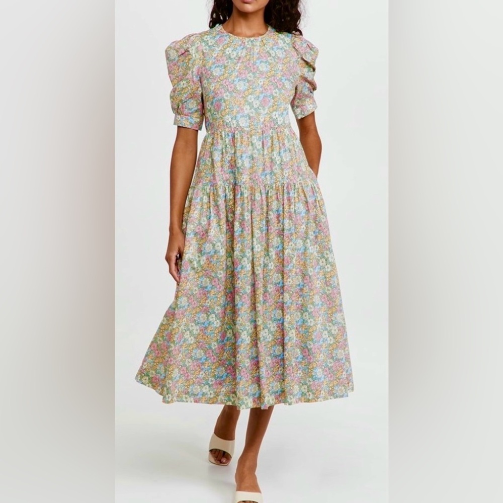 En Saison Midi Dress Modest Cotton Poplin Floral Print MultiColors Size XS NWT